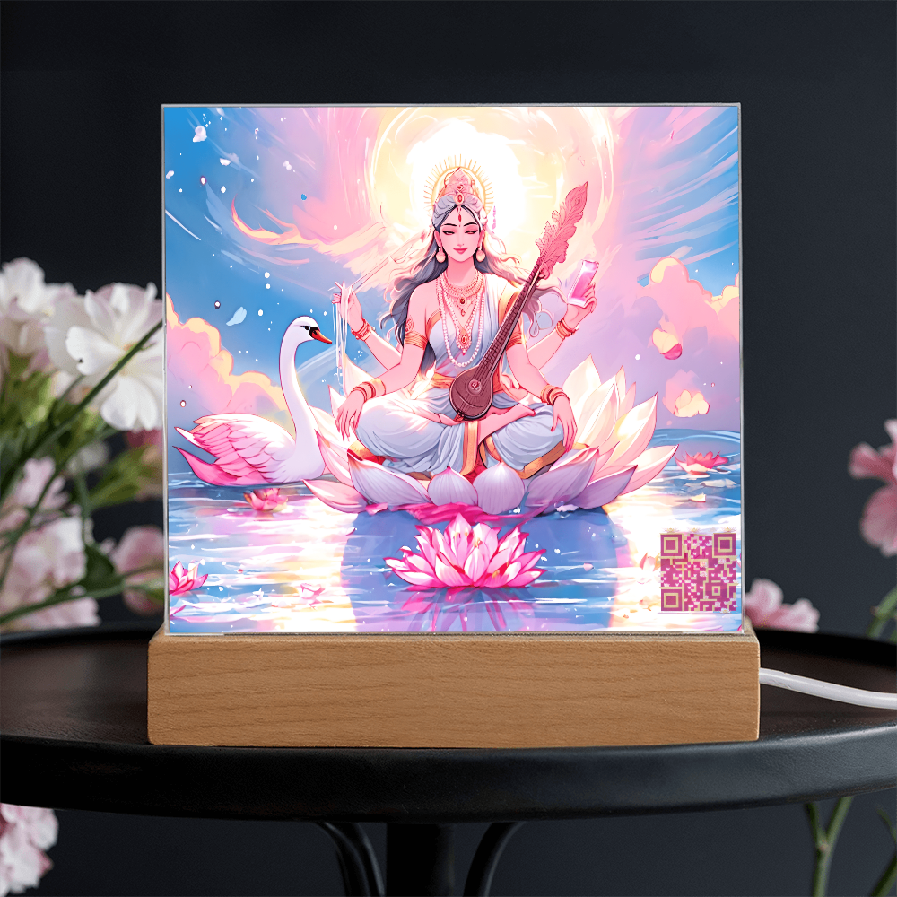 Knowledge and enlightenment - Saraswati - The Hindu goddess of Knowledge and enlightenment - Acrylic plaque - 7 colored LED light